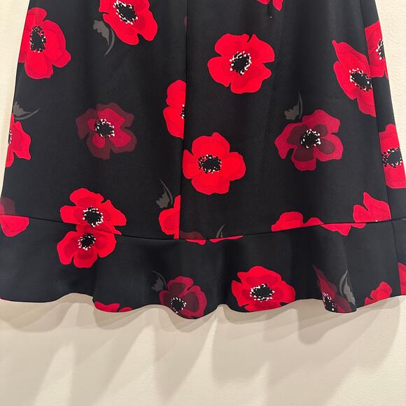 Kate Spade Red Black Poppy Print Ruffle Flounce Hem Crepe Mini Skirt Sz 0 Preppy - Picture 6 of 8